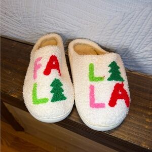 Festive White Slippers with Red and Green Accents
